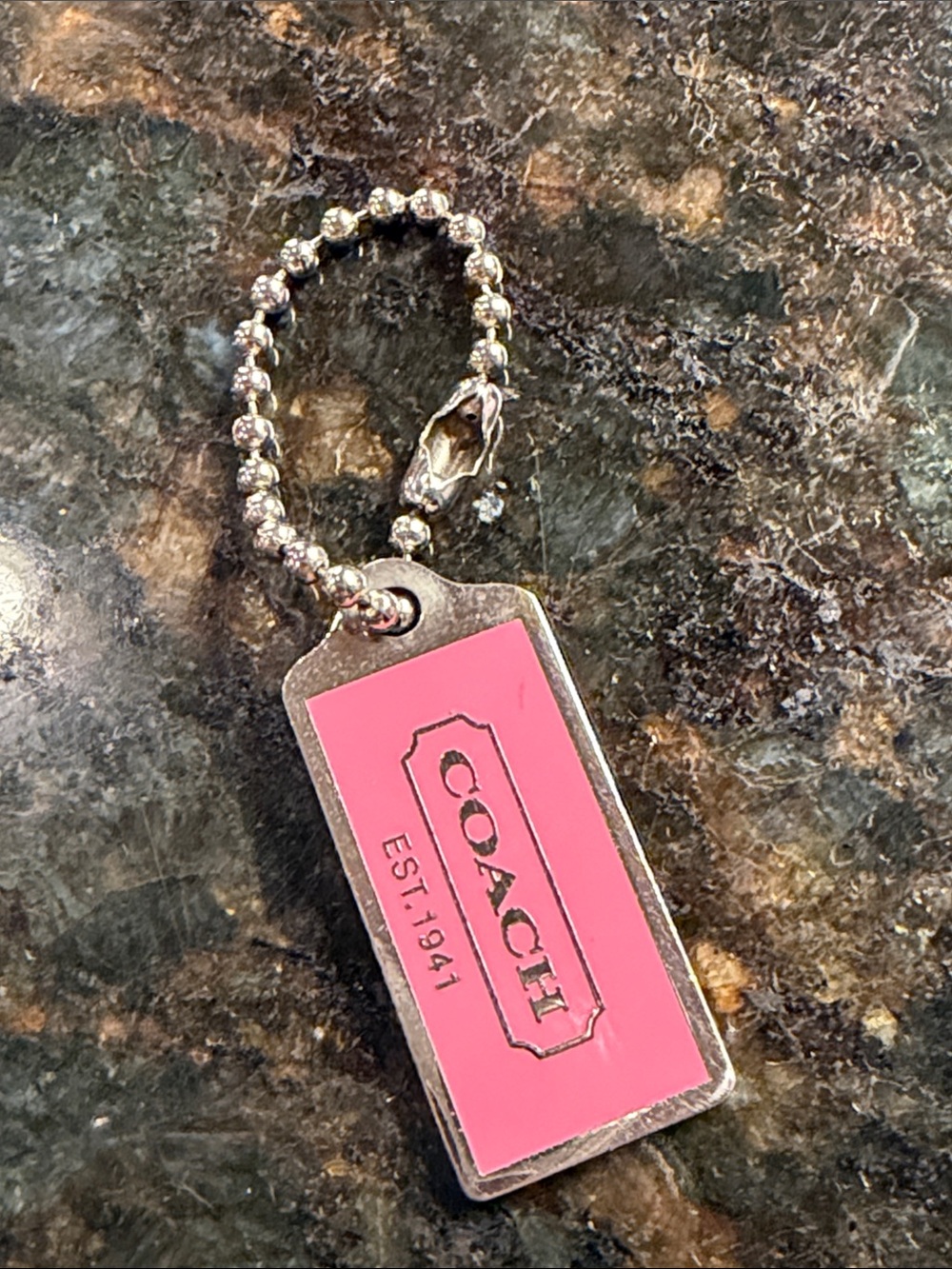 COACH Pink Metal Tag Key Ring